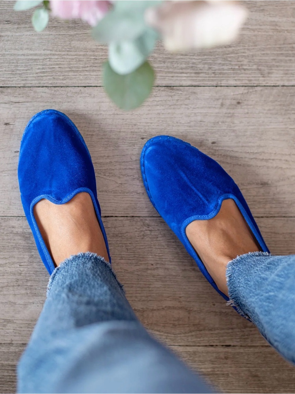 New Authentic Italian Royal Blue Velvet Slip-On Flats